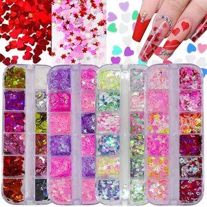 4 Boxes Iridescent Nail Glitter Sequins Set